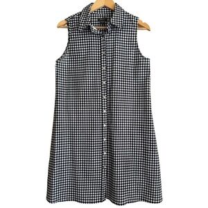 PURE AMICI Minimalist Stretchy Gingham Sleeveless Button Down Shirt Dress Size M